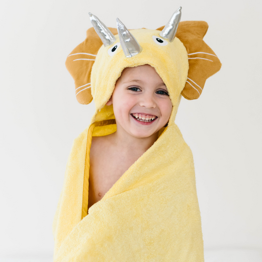 Yellow Dinosaur Bamboo Viscose Baby and Toddler Hooded Towel